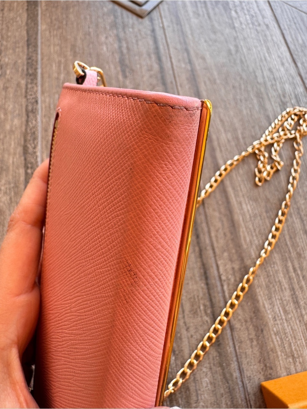 Authentic Prada Pink Saffiano Crossbody Wallet with Gold Chain Strap - Picture 13 of 13